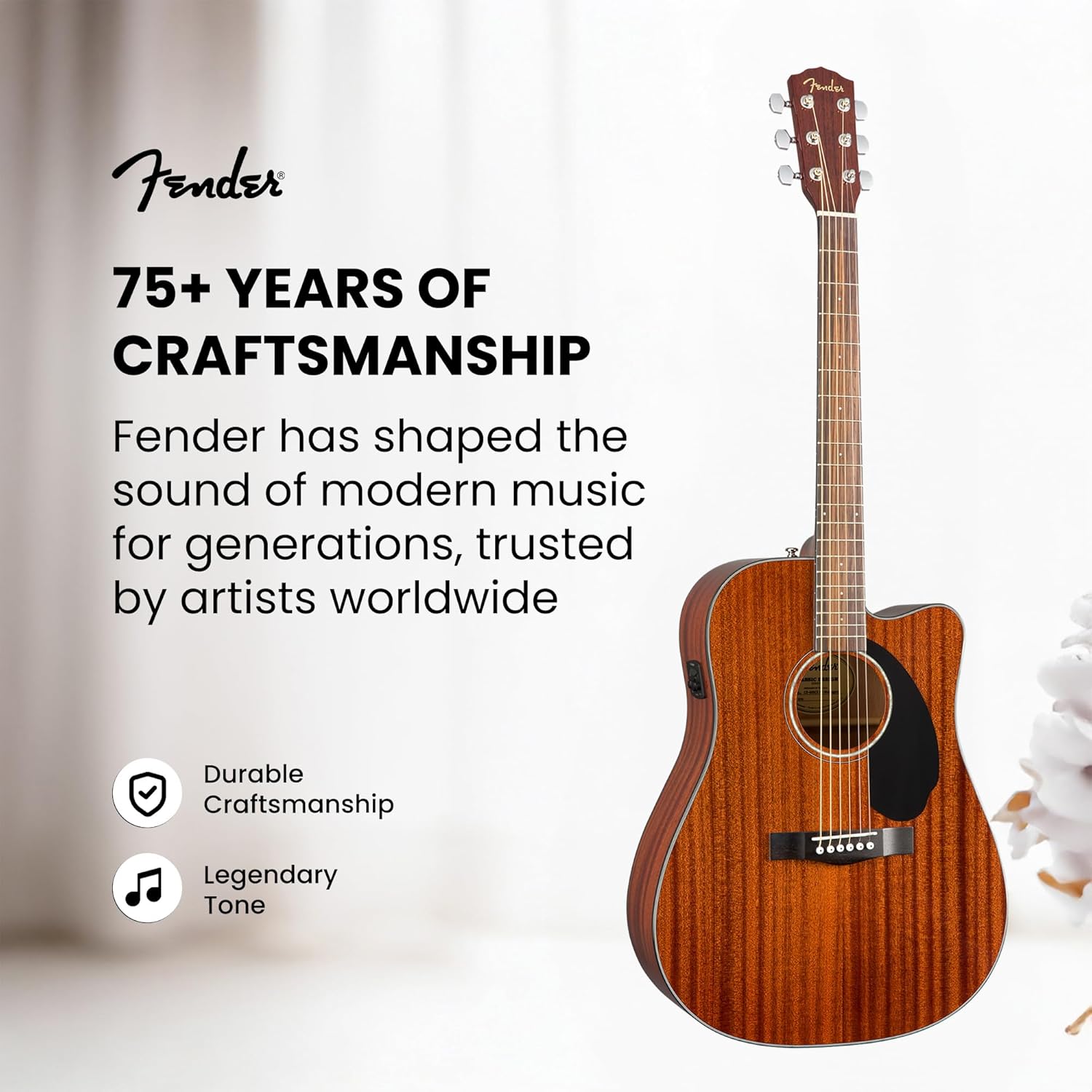Fender CD-60SCE Solid Top Dreadnought Acoustic-Electric Guitar - All Mahogany Bundle with Hard Case